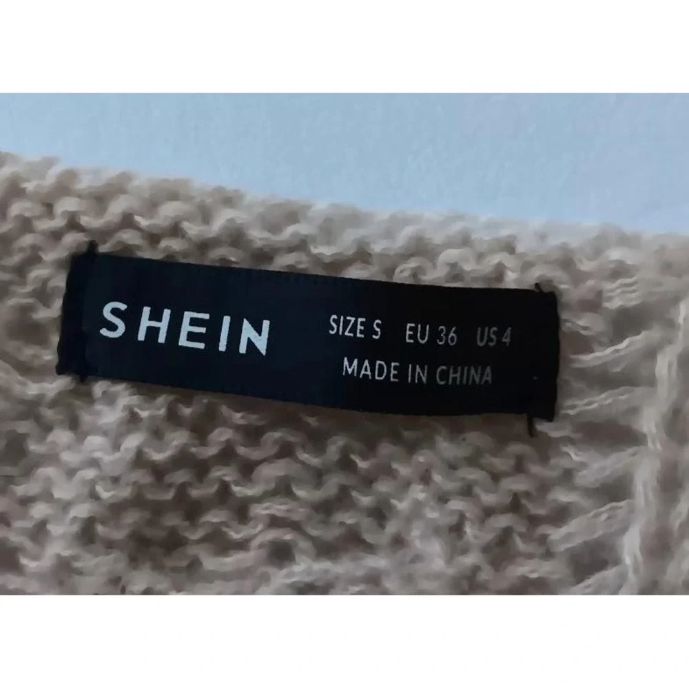 SHEIN Sweater‎ Womens Small Blush Pink Cable Knit V Neck Open Knit Pullover